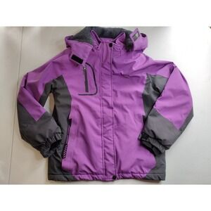 Wantdo Kids Waterproof Ski Jacket Purple Grey Winter Coat‎ Hooded Size 10-12